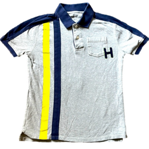 Tommy Hilfiger Boys NYC polo T shirt Grey & Navy Size L (10-12)
